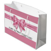 豪華なビッグピンクボウブロードストライプDIYパーティー ラージペーパーバッグ (裏面アングル)
