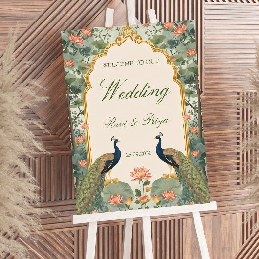 豪華なピチワイ インドの結婚式 ウェルカムサイン ポスター