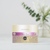 豪華なピンクと金ゴールドの輝きグリッターとロゴ 名刺 (スタンド正面)