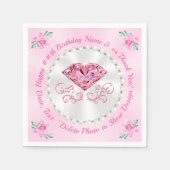 豪華なピンクのハッピーバースデーナプキンス、3サイズ スタンダードカクテルナプキン (正面)