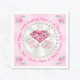 豪華なピンクのハッピーバースデーナプキンス、3サイズ スタンダードカクテルナプキン