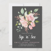 豪華なピンクのバラとグリッターのシップアンドシー 招待状 (正面)
