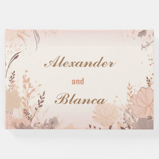 豪華なピンクのフローラヴィンテージウェディング ゲストブック (正面)