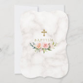 豪華なピンクの花のフレーム大理石ゴールドクロス洗礼 招待状 (裏面)