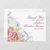 豪華なピンクの花のブライダルシャワー ポストカード (正面/裏面)