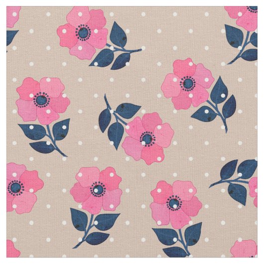 豪華なピンクの花の水玉模様模様 ファブリック (クローズアップ)