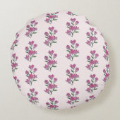 豪華なピンクの花模様の丸い枕 ラウンドクッション (裏面)