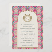 豪華なピンクゴールドのクラシカルな花柄のラウレルウェディング 招待状 (正面/裏面)