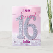 豪華なピンクダイヤモンドスタッズナンバースウィート16 カード (正面)