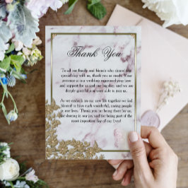 豪華なピンク大理石とパールの結婚式のお礼 サンキューカード