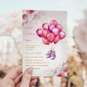 豪華なピンク色のバルーンベビーガールシャワー 招待状