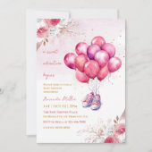 豪華なピンク色のバルーンベビーガールシャワー 招待状 (正面)