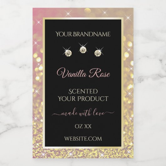 豪華なピンク金ゴールドグリッターブラック製品ラベル フードラベル (シングルラベル)