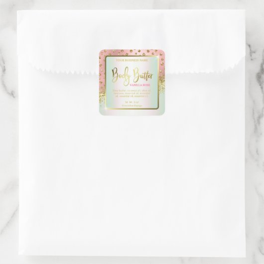 豪華なピンク金ゴールドドット体バターラベル スクエアシール (バッグ)