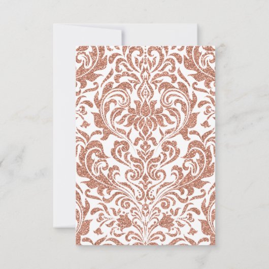 豪華なフェイク ローズゴールド グリッター ダマスク 披露宴 招待状 (裏面)