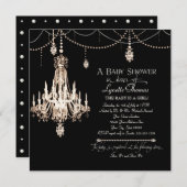 豪華なフレンチクリスタルシャンデリアのパールシャワーデザイン 招待状 (正面/裏面)