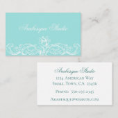 豪華なフローラ枠が青い名刺に白 名刺 (正面/裏面)