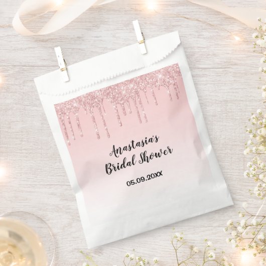 豪華なブライズシャワーのピンクのローズゴールドのグリッター垂れ フェイバーバッグ (クリップ留めされた状態)
