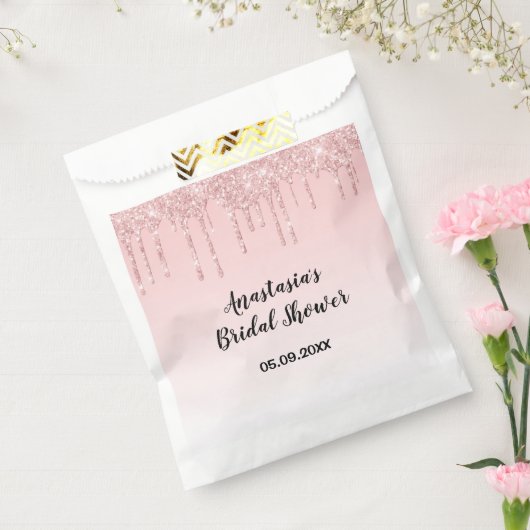 豪華なブライズシャワーのピンクのローズゴールドのグリッター垂れ フェイバーバッグ (封をした状態)
