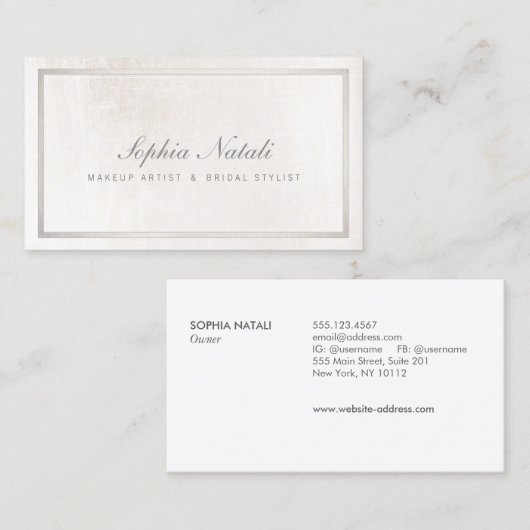 豪華なブラシ仕上げ白い大理石と銀縁ど色 名刺 (正面/裏面)