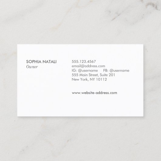 豪華なブラシ仕上げ白い大理石と銀縁ど色 名刺 (裏面)