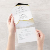 豪華なブラックとゴールドのモダンウェディング オールインワン招待状 (貼ってはがせる)