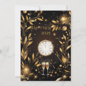 豪華なブラックとゴールドの新年カウントダウン 招待状 (正面)