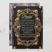 豪華なブラックとゴールドの結婚式招待状 招待状 (正面/裏面)
