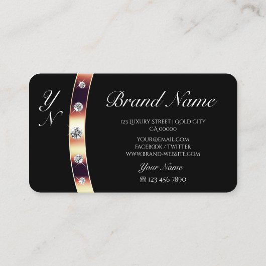 豪華なブラックとバラ金ゴールドとイニシャル モダン 名刺 (裏面)