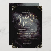 豪華なブラックゴールドのカリグラフィー卒業パーティー 招待状 (正面/裏面)