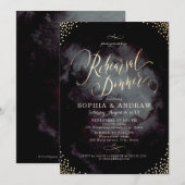 豪華なブラックゴールドのカリグラフィー リハーサルディナー 招待状 (正面/裏面)