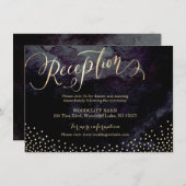 豪華なブラックゴールドのグリッターカリグラフィー受付カード 招待状 (正面/裏面)