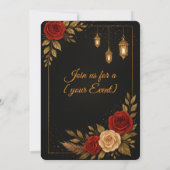 豪華なブラックゴールドの花柄の招待状テンプレート 招待状 (裏面)