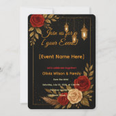 豪華なブラックゴールドの花模様の招待状テンプレート 招待状 (正面)