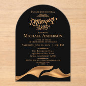 豪華なブラックゴールドの退職パーティー アクリル招待状 (正面)