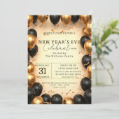 豪華なブラックゴールドバルーン紙吹雪新年会 招待状 (スタンド正面)