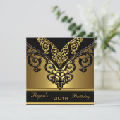 豪華なブラックゴールド30歳のエレガントな誕生日パーティー 招待状 (スタンド正面)