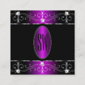 豪華なブラックパープル華美オーナメントイニシャル スクエア名刺 (正面)