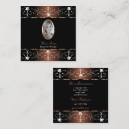 豪華なブラックブラウン華美オーナメントと写真 スクエア名刺