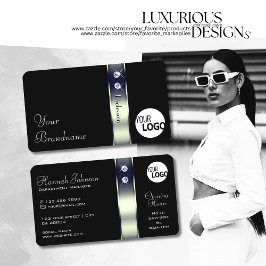 豪華なブラックブルーシルバーの装飾の宝石とロゴ 名刺