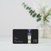 豪華なブラックブルーシルバーデコールジュエリーモノグラム 名刺 (スタンド正面)