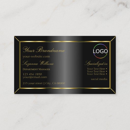 豪華なブラック金ゴールドデコールとモノグラムとロゴ 名刺 (裏面)