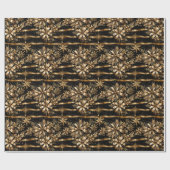 豪華なブラック金ゴールドバウ雪の結晶クリスマス ラッピングペーパー (フラット)