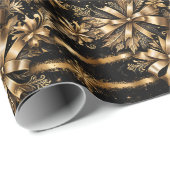 豪華なブラック金ゴールドバウ雪の結晶クリスマス ラッピングペーパー (ロールコーナー)