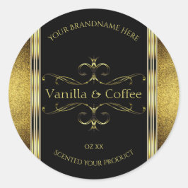 豪華なブラック金ゴールド縁どグリッター製品ラベル ラウンドシール