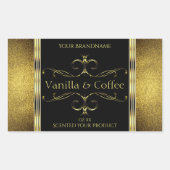 豪華なブラック金ゴールド縁どグリッター製品ラベル 長方形シール (正面)