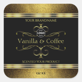 豪華なブラック金ゴールド縁ど製品ラベルロゴ スクエアシール