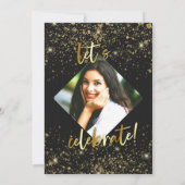 豪華なブラック＆ゴールドのグリッター卒業パーティー 招待状 (裏面)