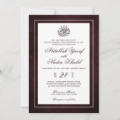 豪華なブルゴーニュエレガントーのフレーム結婚イスラム 招待状 (正面)