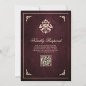 豪華なブルゴーニュ金ゴールドフレームイ結婚スラーム 招待状 (裏面)